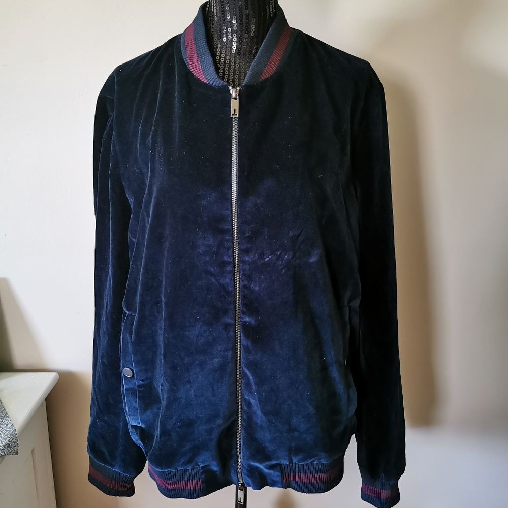 Ted Baker London Blue Velvet Bomber Jacket Size 6